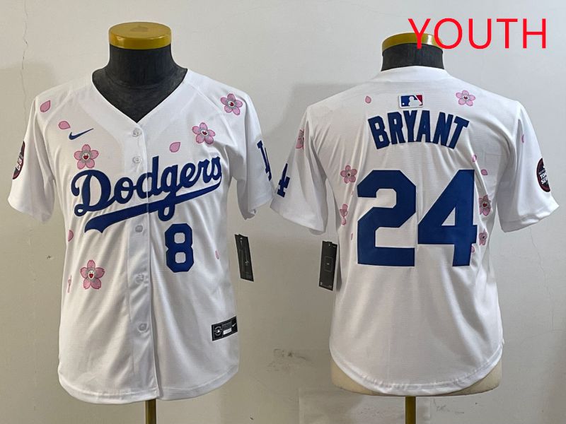 Youth Los Angeles Dodgers #24 Bryant White Sakura Edition 2025 Nike MLB Jersey style 9->youth mlb jersey->Youth Jersey
